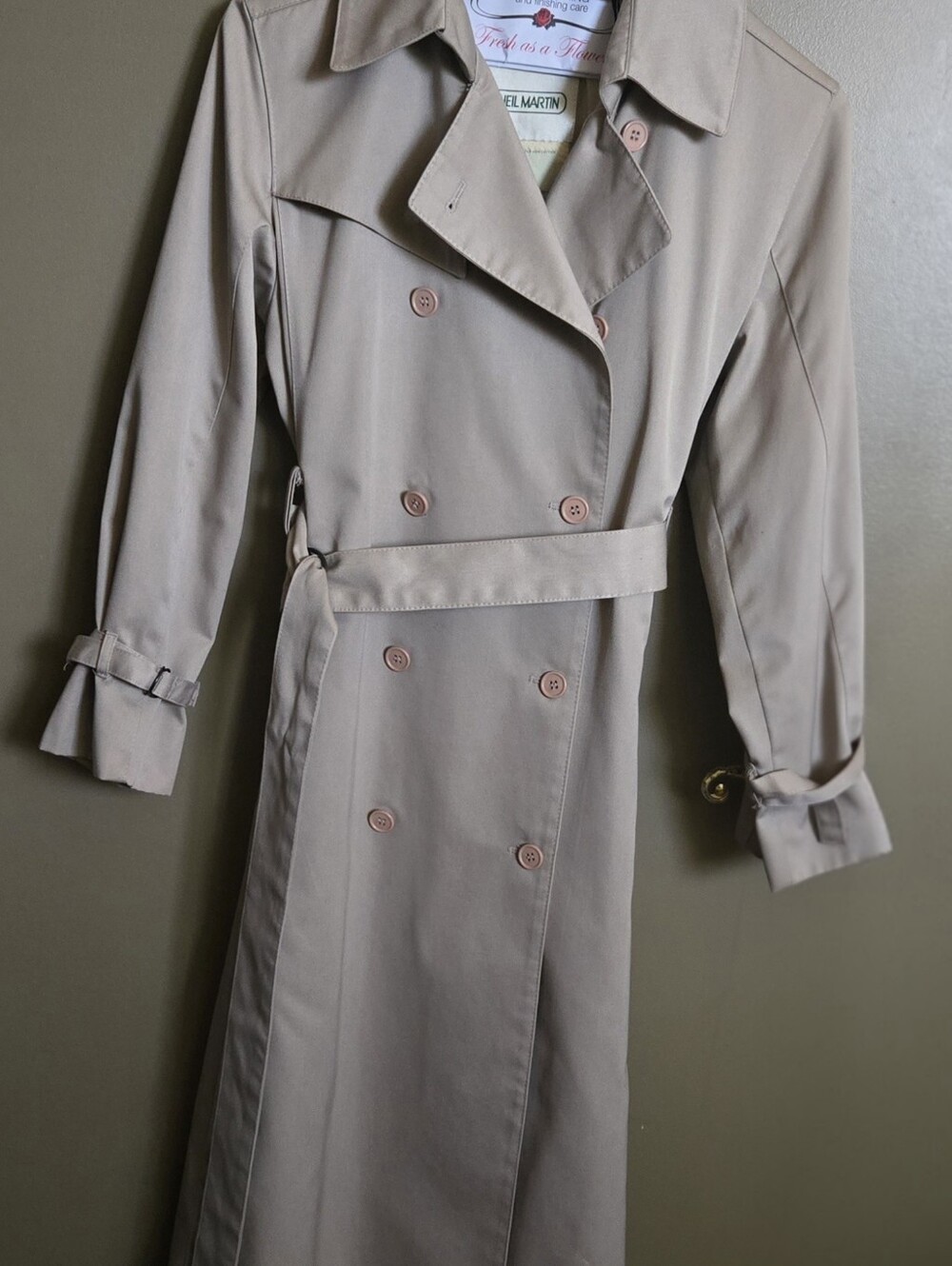 Vintage Neil Martin Tan Trench Coat Petite 6 Double Breasted